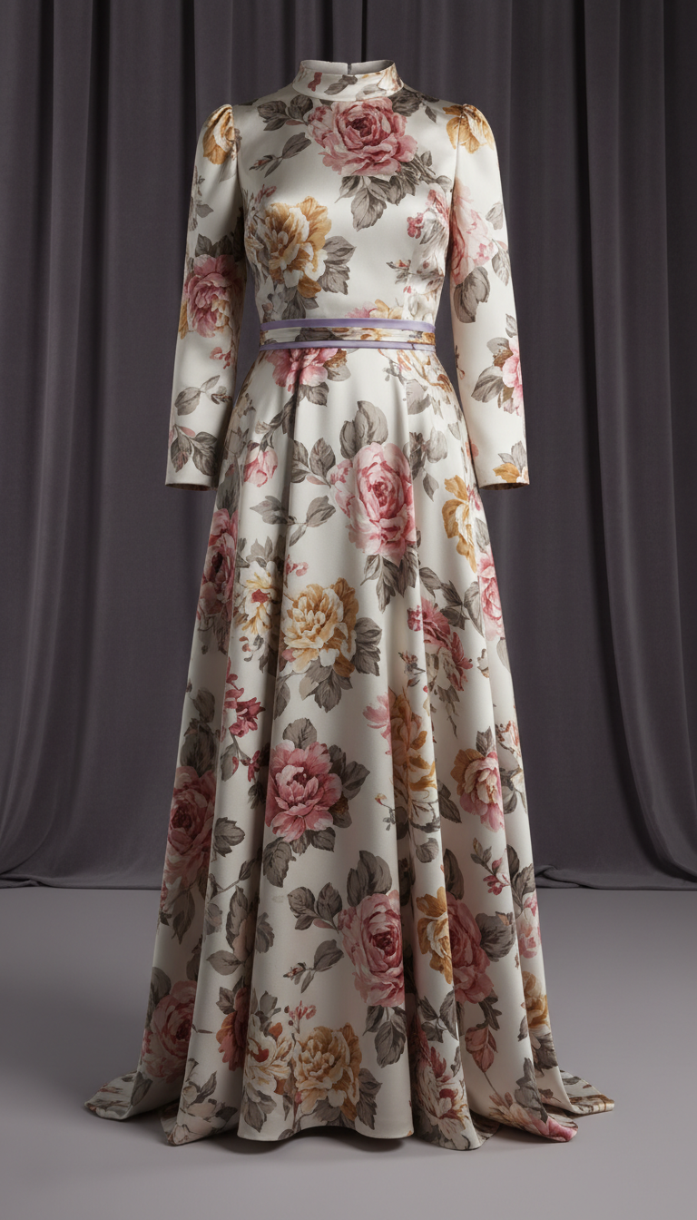 Floral silk evening dress