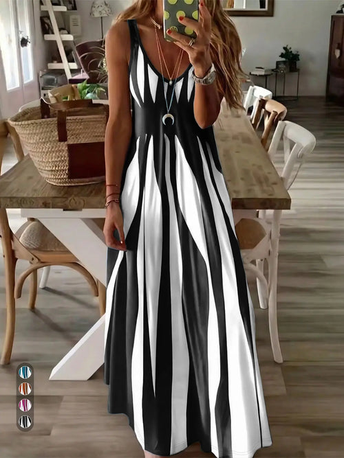 & Stripe Maxi Nightdress, Sleeveless, Comfortable Sleepwear for Women, Stylish Long Dress for Bedroom, Soft Fabric Evening Gown
