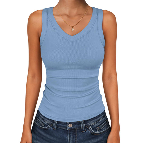 ANRABESS Tank Tops for Women V Neck Ribbed Knit Slim Fitted Sleeveless Tee – 2026 Summer Casual Basic Tanks