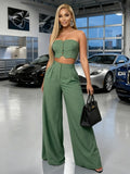 Women's Strapless Crop Top & Wide-Leg Palazzo Pants Two-Piece Set, Elegant High-Waisted Summer Vacation Outfit, Loose Matching Set for Going Out, Party & Lounge, Boutique Fashion