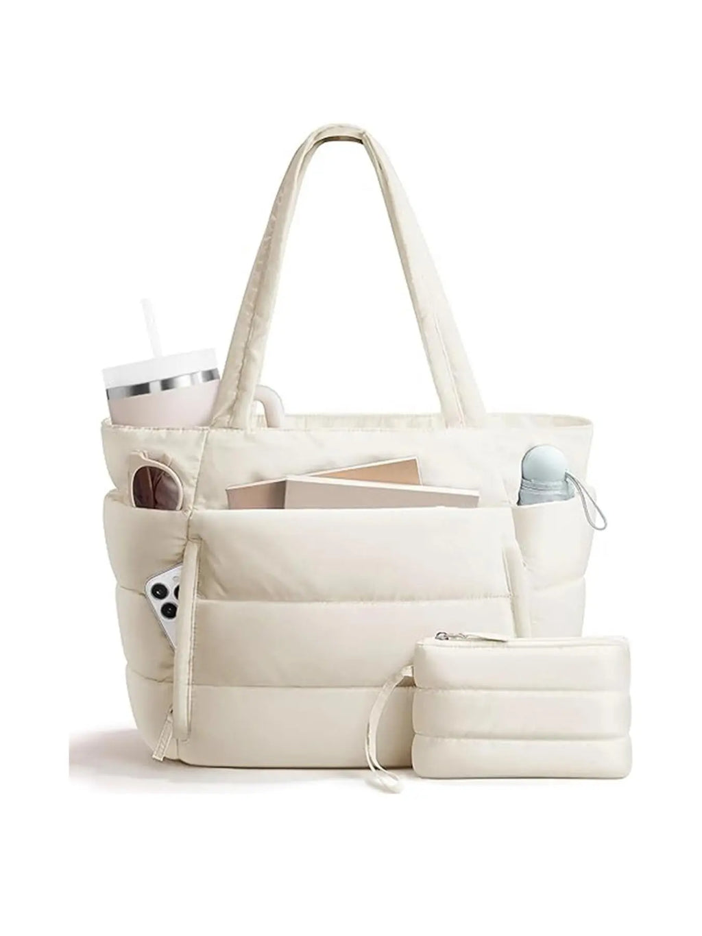 Fluffy texture one-shoulder tote bag, lightweight practical shoulder bag, minimalist multi-layer pocket design, quilted puffer bag, Casual commuter bag, Daily commuting bags, suitable for students, office workers