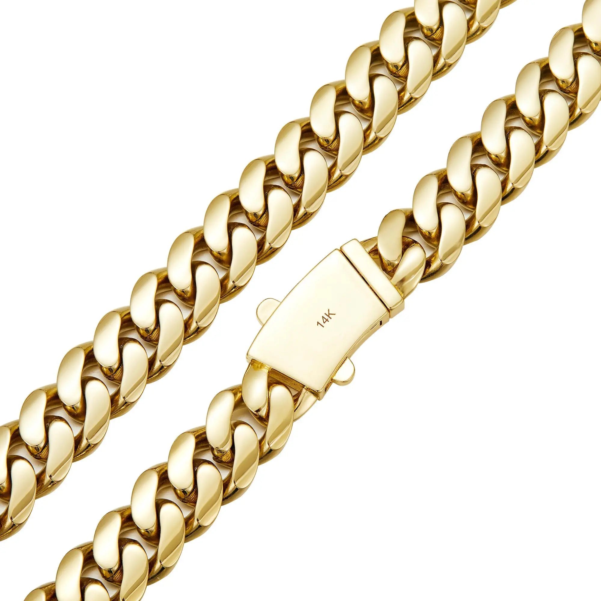 【Set】14K gold-plated Cuban necklace and bracelet combination set, new anti-rust technology, comfortable to wear and non-allergic. 6/8/10/12/14mm can be selected. Suitable for leisure, business, entertainment and any other occasions