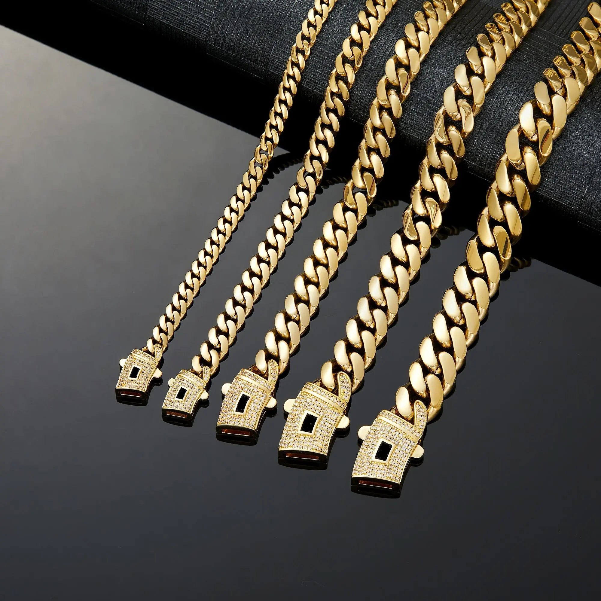 【Set】14K gold-plated Cuban necklace and bracelet combination set, new anti-rust technology, comfortable to wear and non-allergic. 6/8/10/12/14mm can be selected. Suitable for leisure, business, entertainment and any other occasions