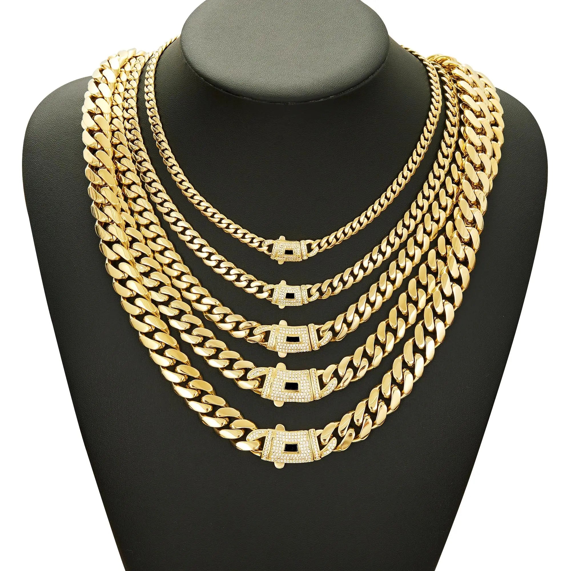 【Set】14K gold-plated Cuban necklace and bracelet combination set, new anti-rust technology, comfortable to wear and non-allergic. 6/8/10/12/14mm can be selected. Suitable for leisure, business, entertainment and any other occasions