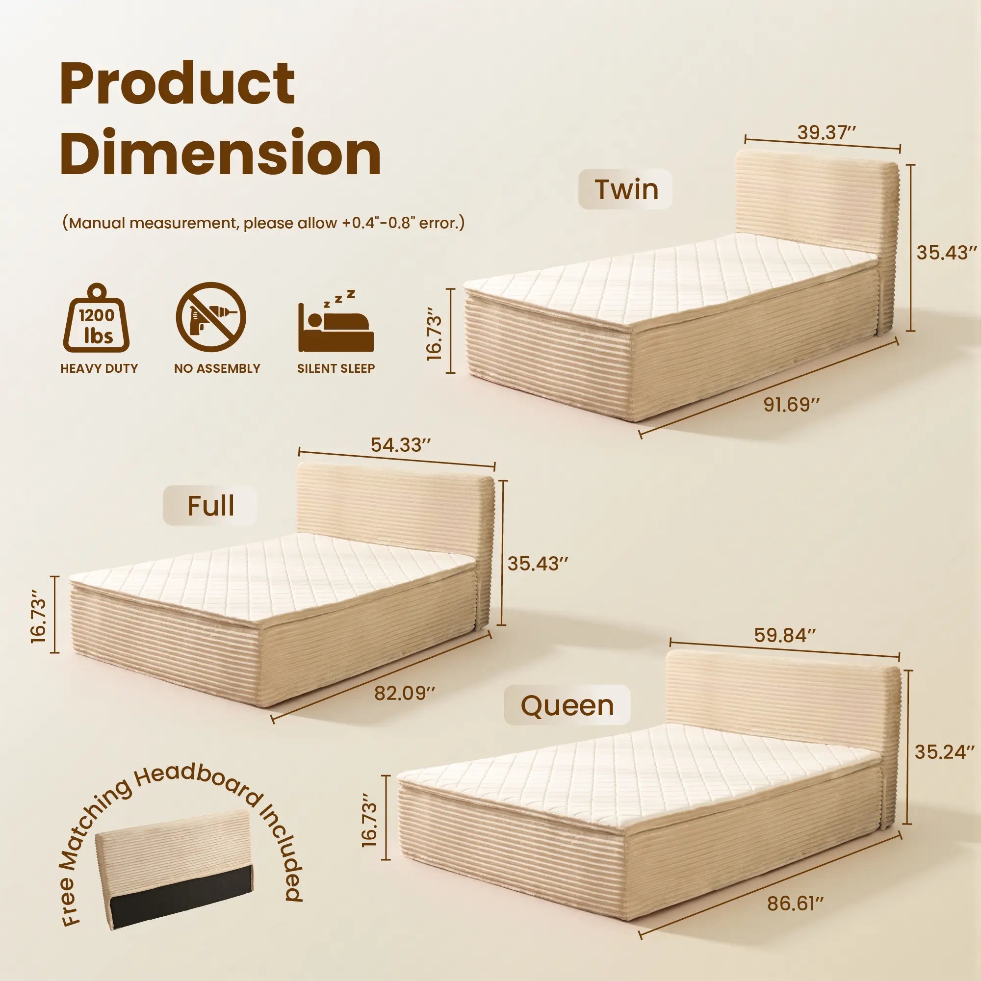 【Summerfinds】Ovios 3-in-1 Sofa Bed Mattress with Removable Headboard - No Assembly, Integrated Frame & Mattress Ready to Use, Pocket Springs, Memory Foam, Motion Isolation, CertiPUR-US, Queen/Full/Twin XL