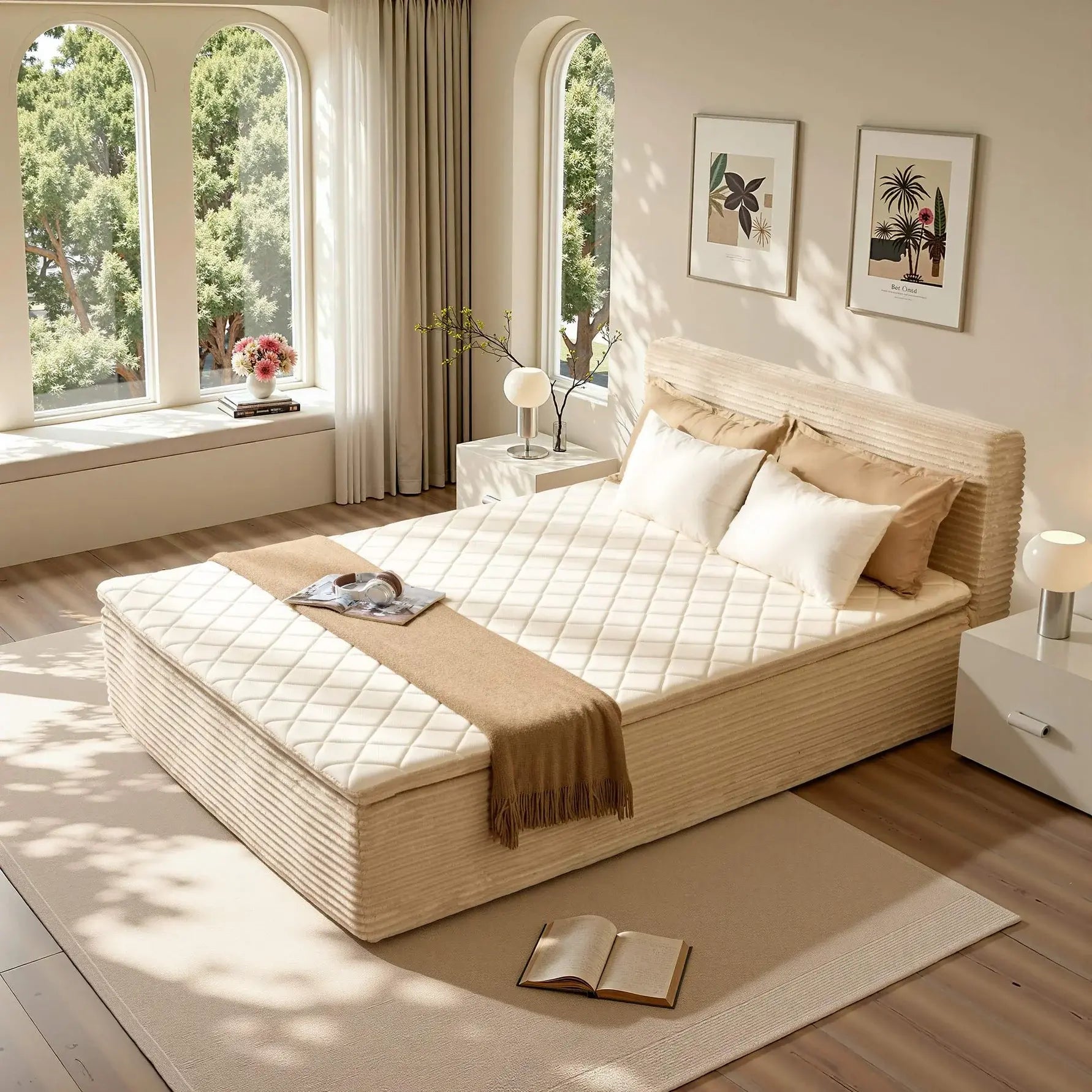 【Summerfinds】Ovios 3-in-1 Sofa Bed Mattress with Removable Headboard - No Assembly, Integrated Frame & Mattress Ready to Use, Pocket Springs, Memory Foam, Motion Isolation, CertiPUR-US, Queen/Full/Twin XL