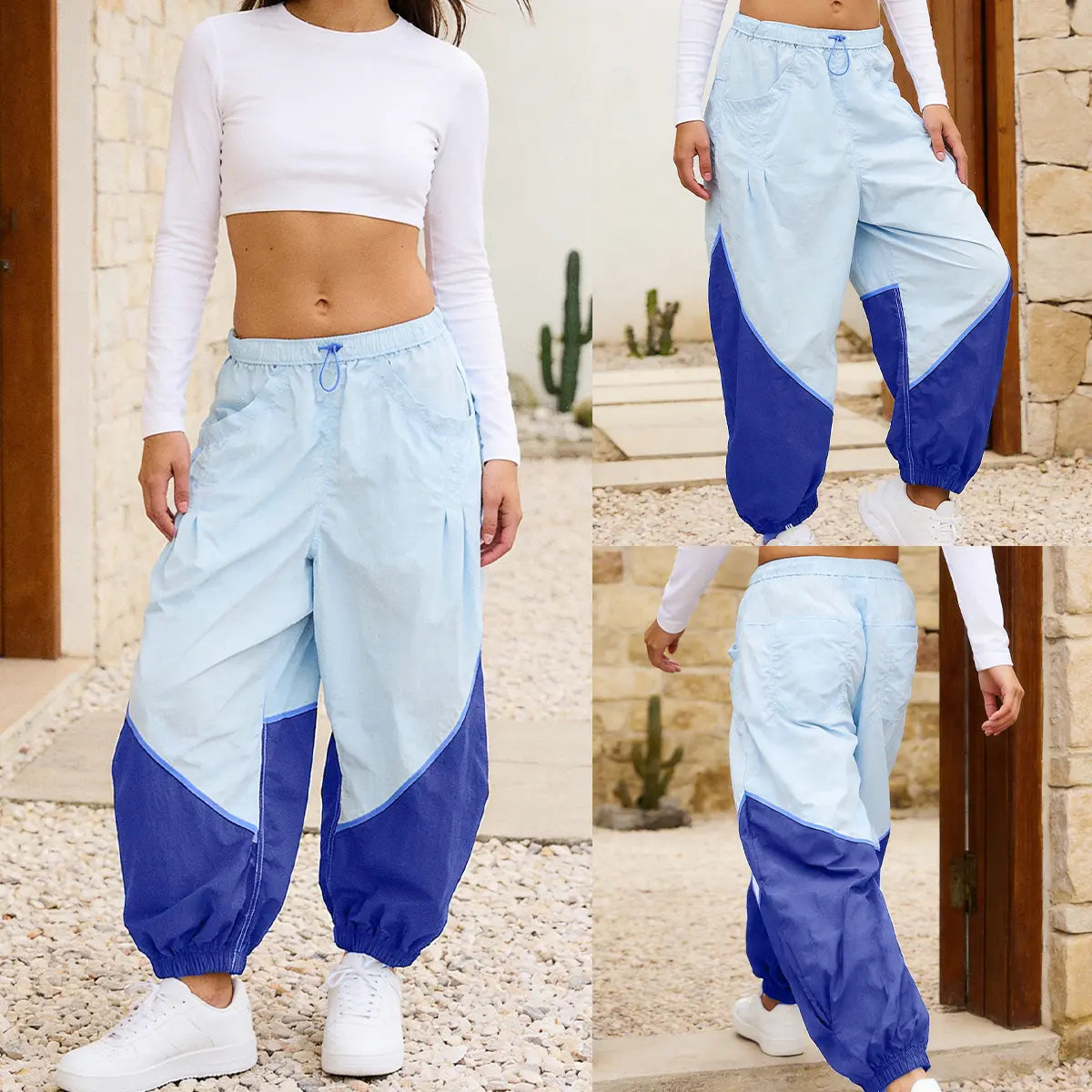 Tanming Women’s Trending Athleisure Colorblock Slouchy Track Pants, Lightweight Quick Dry Mid-Rise Joggers with Adjustable Drawstring Waist, Pockets & Cinched Hems, Women's Clothes for Hyrox,summerwins,summeroutfits,vacationoutfits,beachoutfits