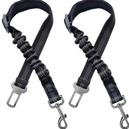 2-Pack Pet Dog & Cat Seat Belts for Cars, Adjustable Safety Leash/Harness Compatible with Vehicle Headrests - Color: Black*2