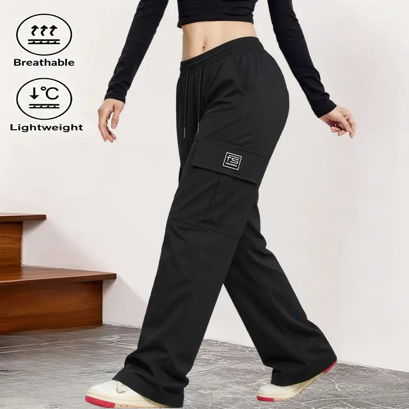 AIbart Women's 3-Pack Baggy Knitting Cargo Pants, Adjustable Drawstring Waist, Lightweight Breathable Plain Utility Trousers, Multi-Functional Pockets, Everyday Casual Streetwear Bottoms