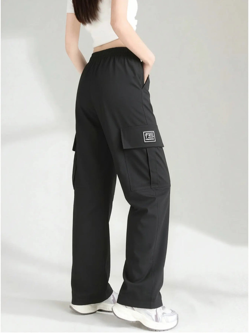 AIbart Women's 3-Pack Baggy Knitting Cargo Pants, Adjustable Drawstring Waist, Lightweight Breathable Plain Utility Trousers, Multi-Functional Pockets, Everyday Casual Streetwear Bottoms