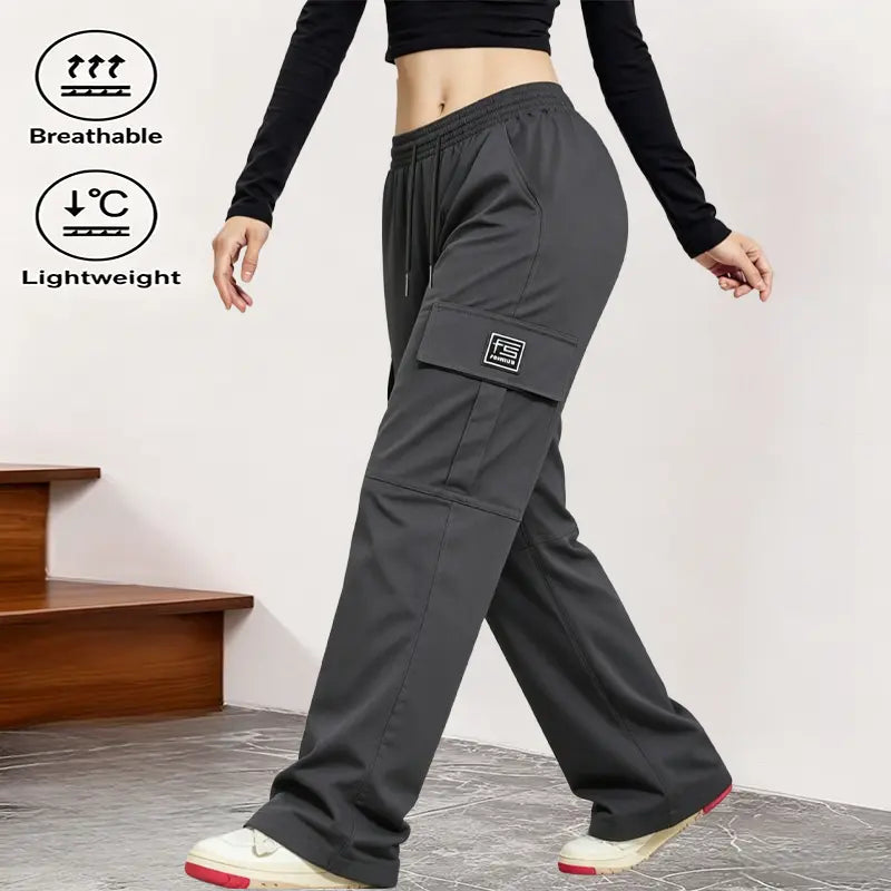 AIbart Women's 3-Pack Baggy Knitting Cargo Pants, Adjustable Drawstring Waist, Lightweight Breathable Plain Utility Trousers, Multi-Functional Pockets, Everyday Casual Streetwear Bottoms