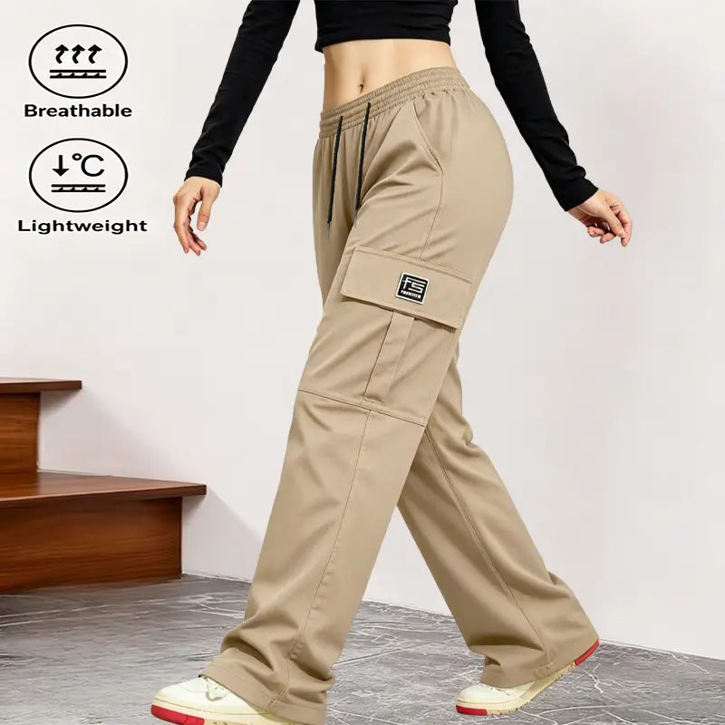 AIbart Women's 3-Pack Baggy Knitting Cargo Pants, Adjustable Drawstring Waist, Lightweight Breathable Plain Utility Trousers, Multi-Functional Pockets, Everyday Casual Streetwear Bottoms