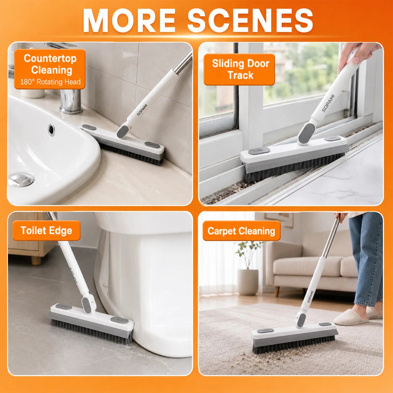 SOPAMI 180° Rotating Gap Cleaning Tool - Extendable Adjustable No-Touch Cleaner for Windows, Sliding Doors, Narrow Spaces, Home Deep Cleaning