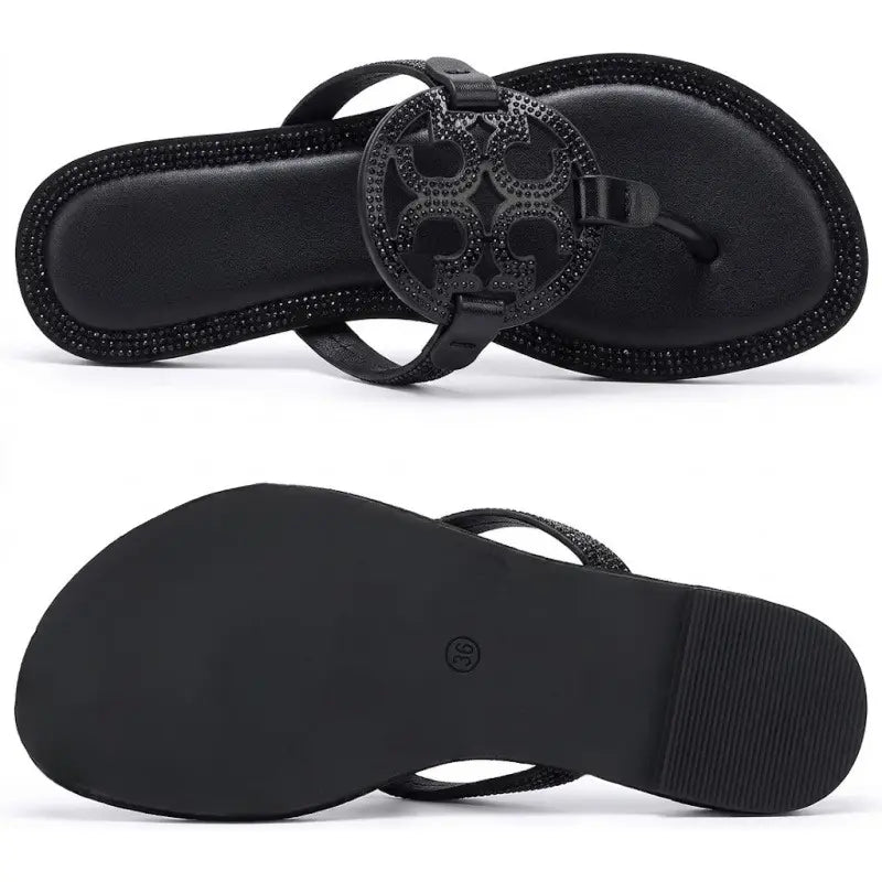 Women's Crystal Thong Flats Sandals - Sparkly Rhinestone Anti-Slip Flat Flip Flops with Cushioned Comfort Insole, Ideal for Beach, Wedding Wear | Girly Feminine Women's Shoes