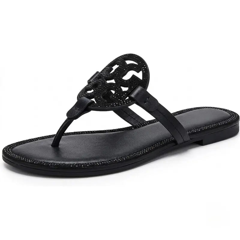 Women's Crystal Thong Flats Sandals - Sparkly Rhinestone Anti-Slip Flat Flip Flops with Cushioned Comfort Insole, Ideal for Beach, Wedding Wear | Girly Feminine Women's Shoes