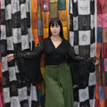 Sheer Celestial Lace Wrap Top Bell Sleeves, Fairy core Boho Blouse, Multi Way Ruffle Sleeve Top