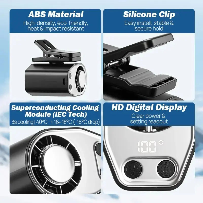 【Summer Survivals】Joytutus Car Clip-On Fan, Car Accessories, Portable Fan with LED Display, 360° Rotation, 100-Speed Stepless Adjustment, USB-Rechargeable Charging Button , Cars Accessories