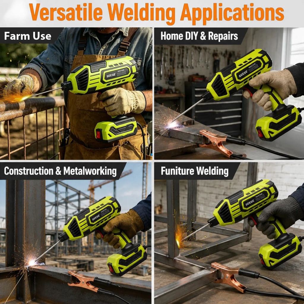 SEESE Portable Electric Welding Machine, 110V Plug-in Powered (Not Battery Operated) Handheld Welder with IGBT Inverter, 5 Variable Current Adjustment, ARC Welder Gun, Fits for 3/32" Wire Rods (Green)