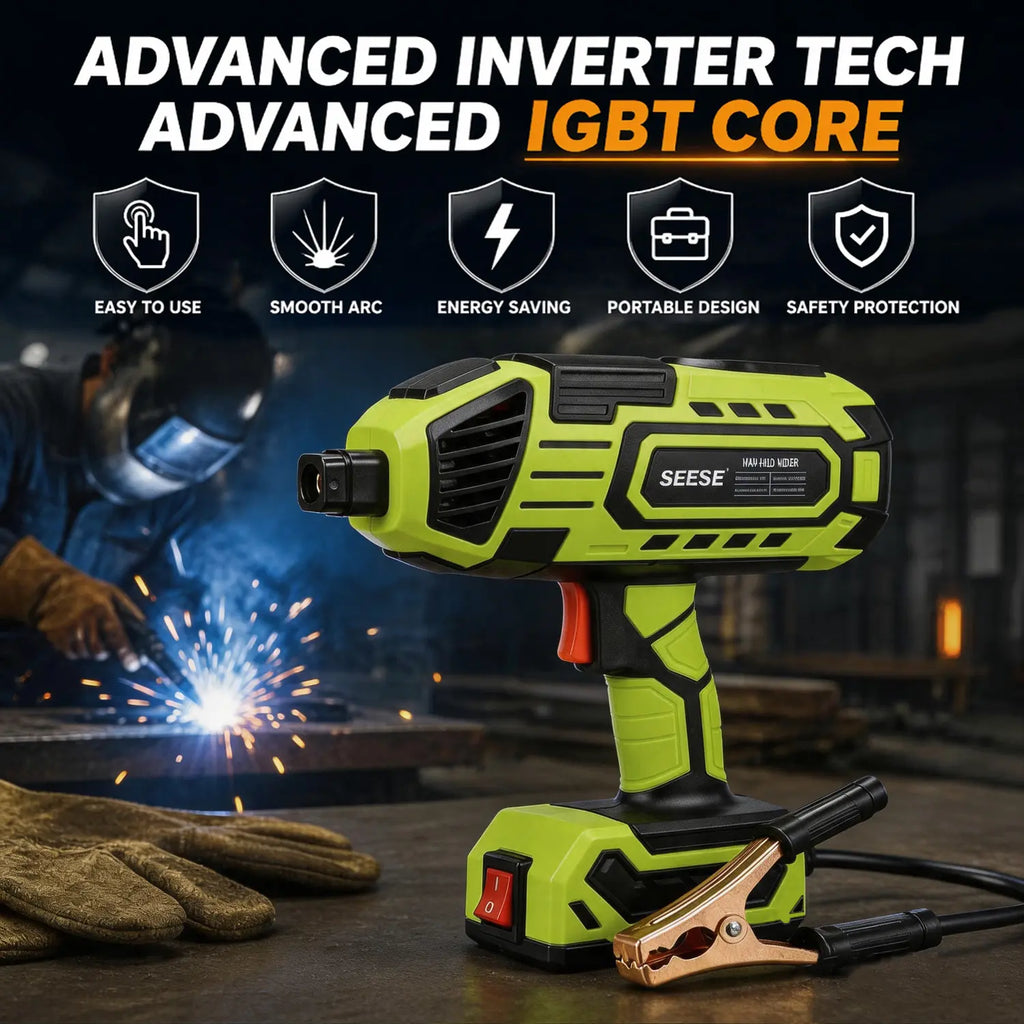 SEESE Portable Electric Welding Machine, 110V Plug-in Powered (Not Battery Operated) Handheld Welder with IGBT Inverter, 5 Variable Current Adjustment, ARC Welder Gun, Fits for 3/32" Wire Rods (Green)