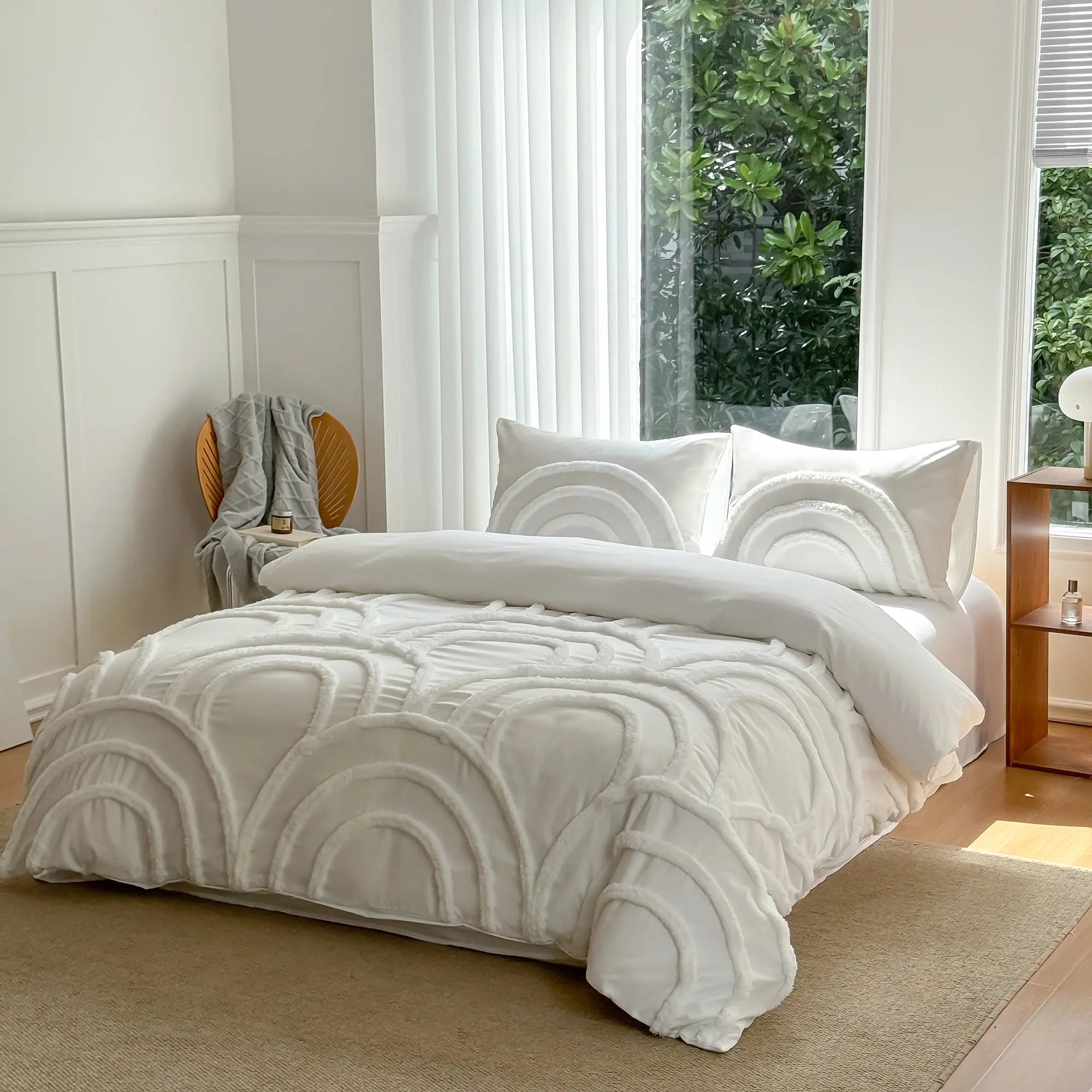 Shimmering Ripples Pattern Duvet Cover Set, Boho Tufted Microfiber Bed Set with Zipper Closure, Includes 1 Duvet Cover and 1 or 2 Pillowcases (No Filler), Soft Comfortable Theme Bedding Set for Home Bedroom, Comfy Bedding Sets