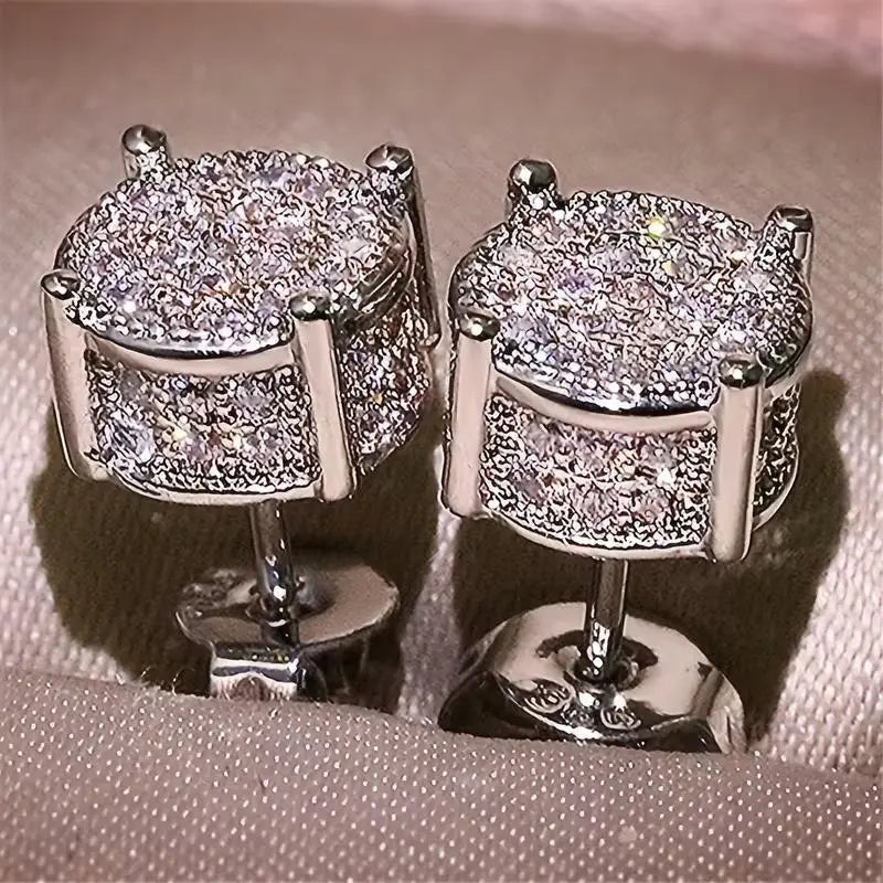 Iced Out Moissanite Halo Studs | 925 Sterling Silver Hip Hop Earrings - Specification: Silver Galaxy, Carat: Standard size