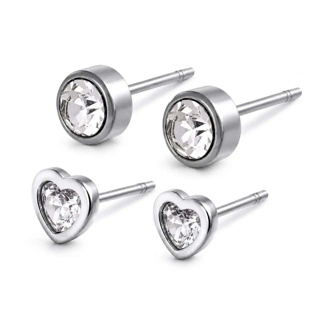 Iced Out Moissanite Halo Studs | 925 Sterling Silver Hip Hop Earrings - Specification: Silver Round & Heart Duo, Carat: Standard size