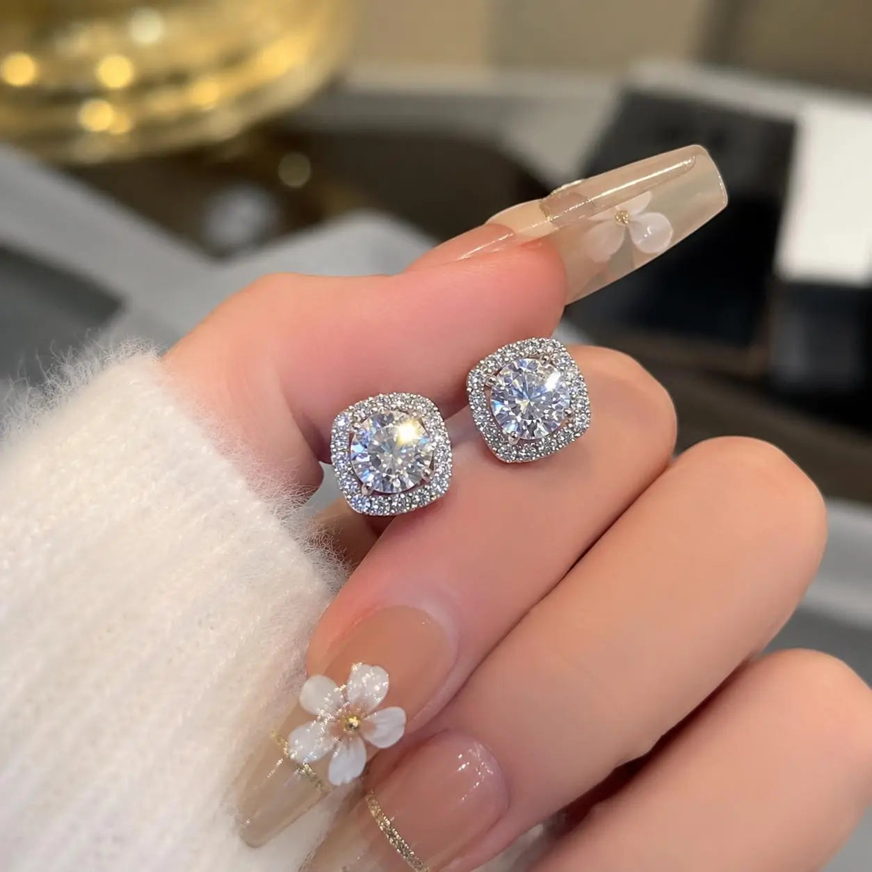 Iced Out Moissanite Halo Studs | 925 Sterling Silver Hip Hop Earrings
