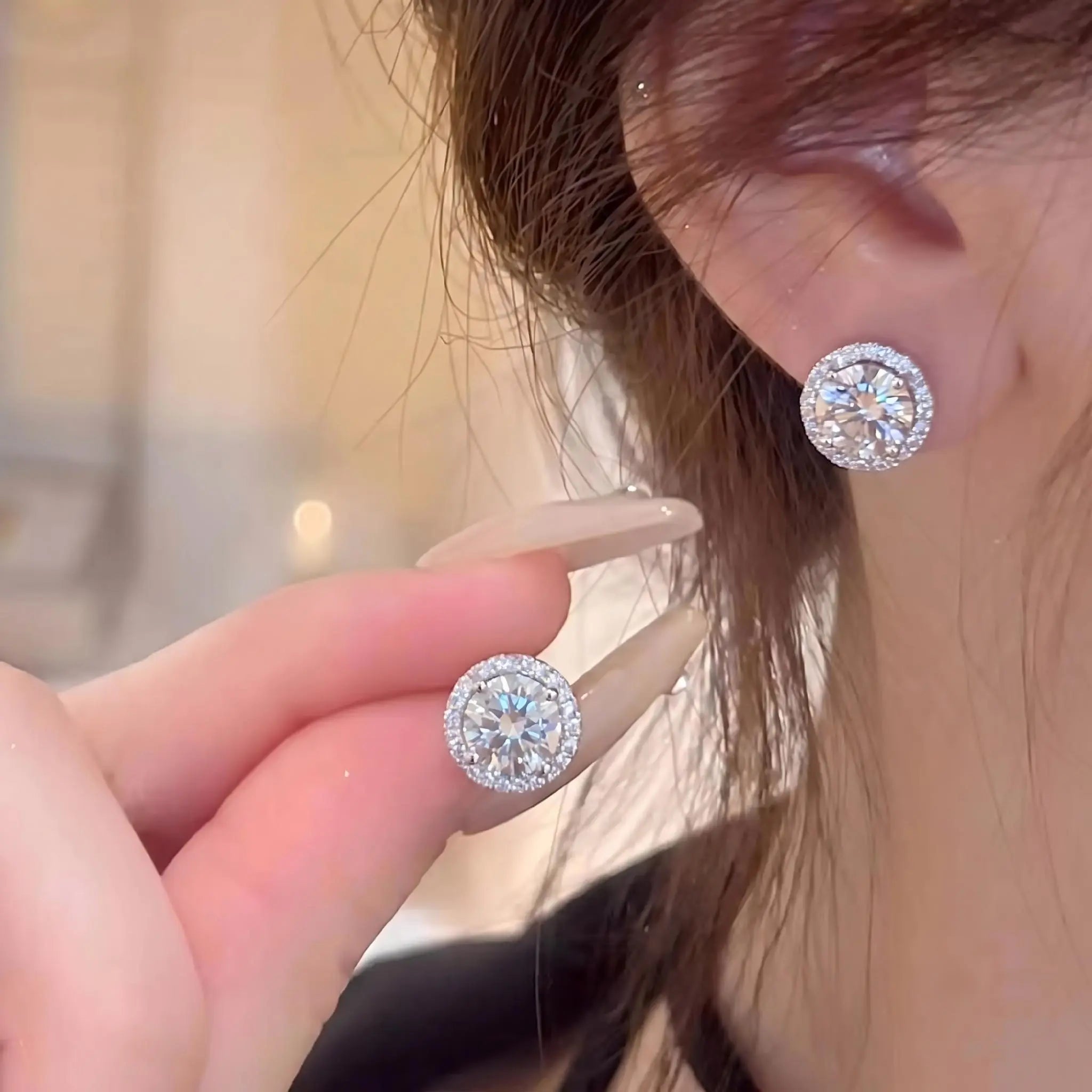 Iced Out Moissanite Halo Studs | 925 Sterling Silver Hip Hop Earrings