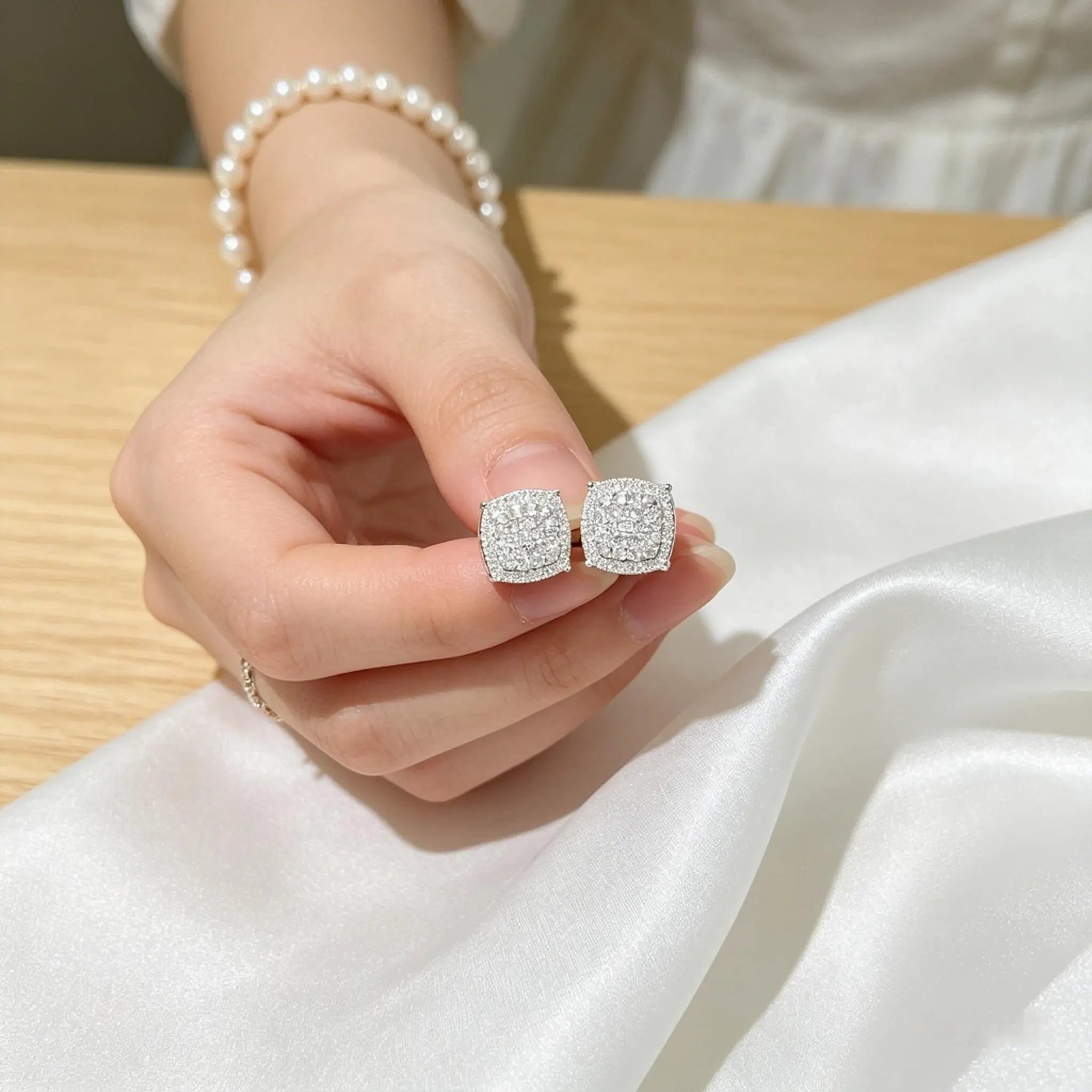 Iced Out Moissanite Halo Studs | 925 Sterling Silver Hip Hop Earrings