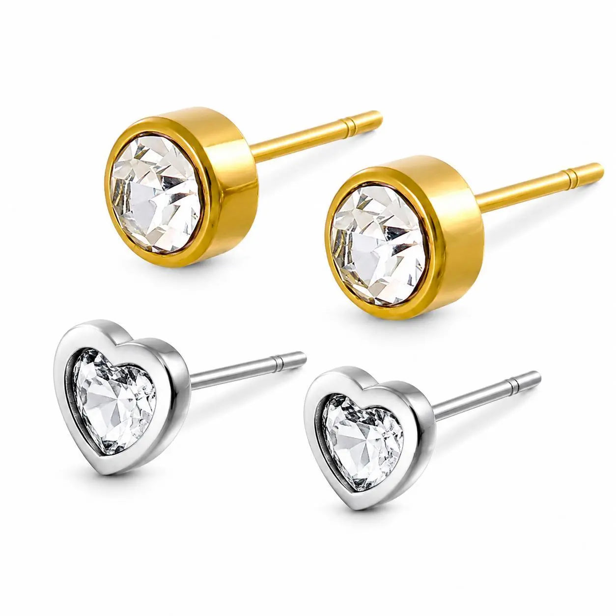 Iced Out Moissanite Halo Studs | 925 Sterling Silver Hip Hop Earrings - Specification: Gold Round & Heart Duo, Carat: Standard size