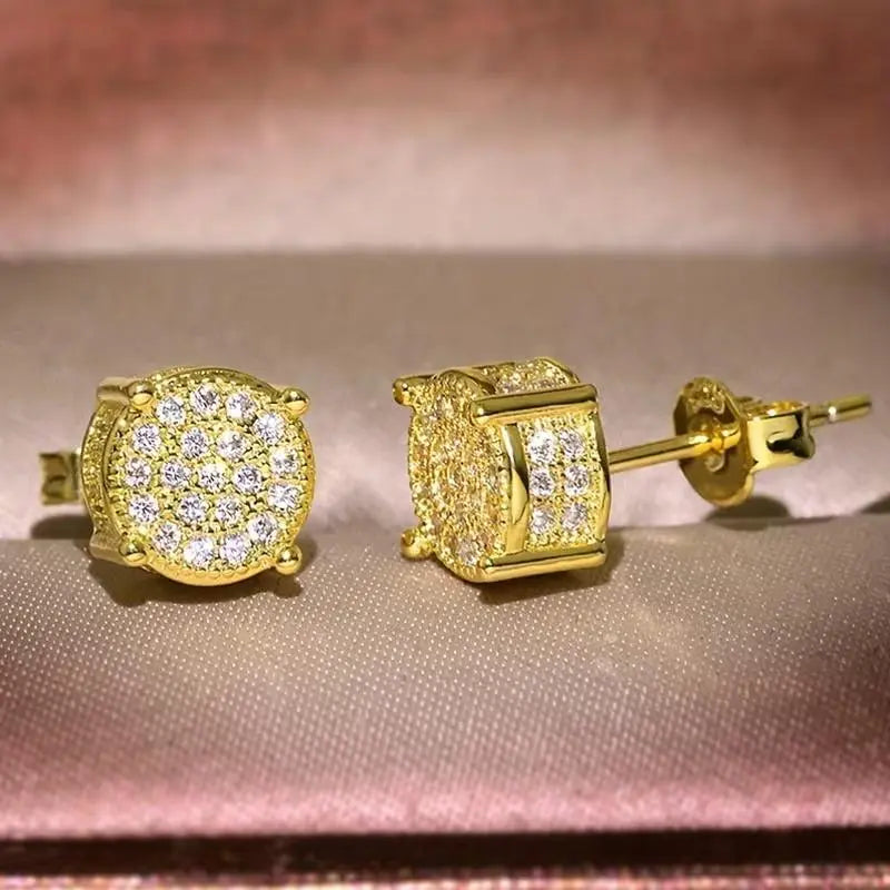 Iced Out Moissanite Halo Studs | 925 Sterling Silver Hip Hop Earrings - Specification: Gold Galaxy, Carat: Standard size