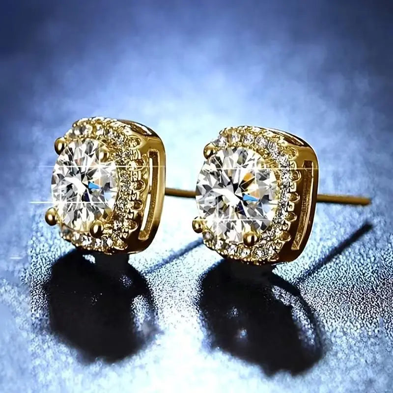 Iced Out Moissanite Halo Studs | 925 Sterling Silver Hip Hop Earrings - Specification: Gold Square, Carat: 1 CT  6.5mm