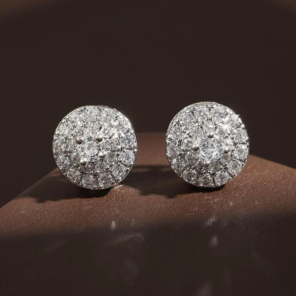 Iced Out Moissanite Halo Studs | 925 Sterling Silver Hip Hop Earrings - Specification: Silver Star Disk, Carat: Standard size