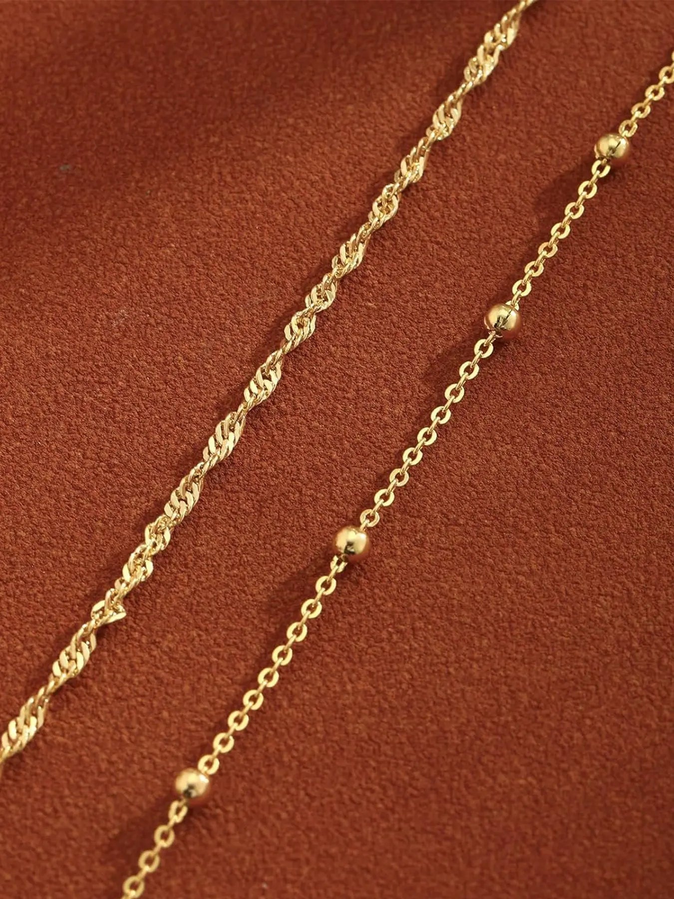 2 Pcs Gold Anklets for Women, Waterproof 14K Gold Plated Cuban Link and Beaded Stackable Bracelets, Non-Tarnish Lightweight Custom Jewelry Gifts Layered Anklet