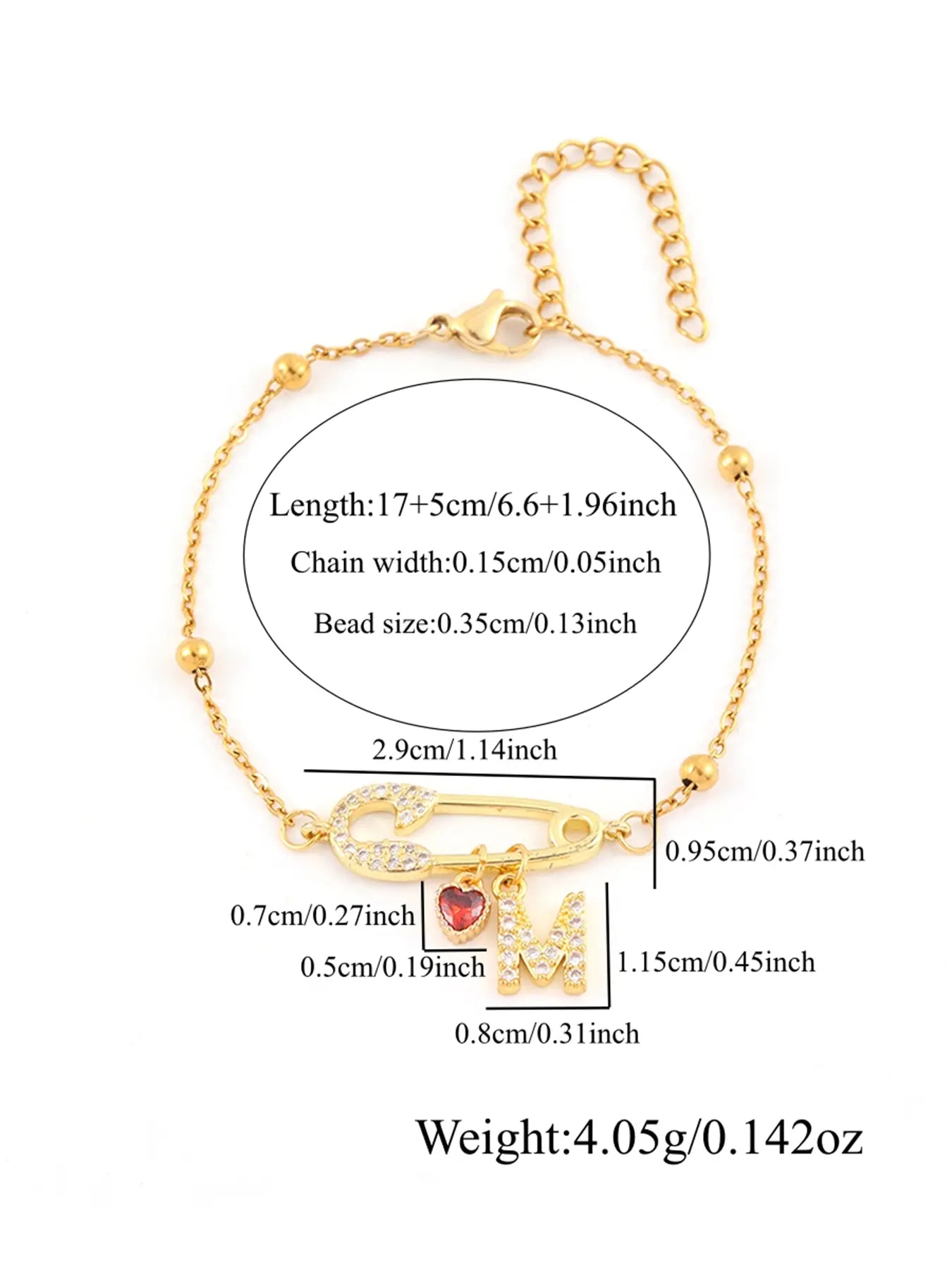Women's Stainless Steel Bracelet with Pin Heart Crystal Letter Pendant, Chain Link Jewelry, Fashionable Bracelet, Casual Fashion Accessory for All Seasons