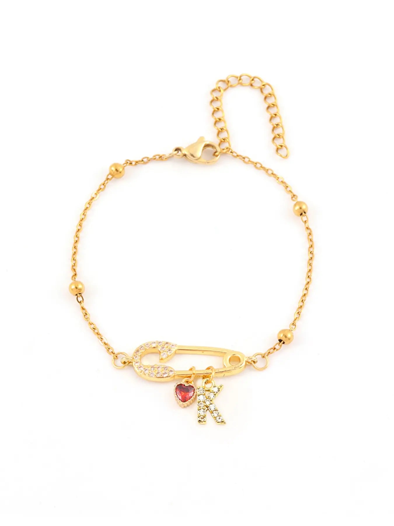 Women's Stainless Steel Bracelet with Pin Heart Crystal Letter Pendant, Chain Link Jewelry, Fashionable Bracelet, Casual Fashion Accessory for All Seasons