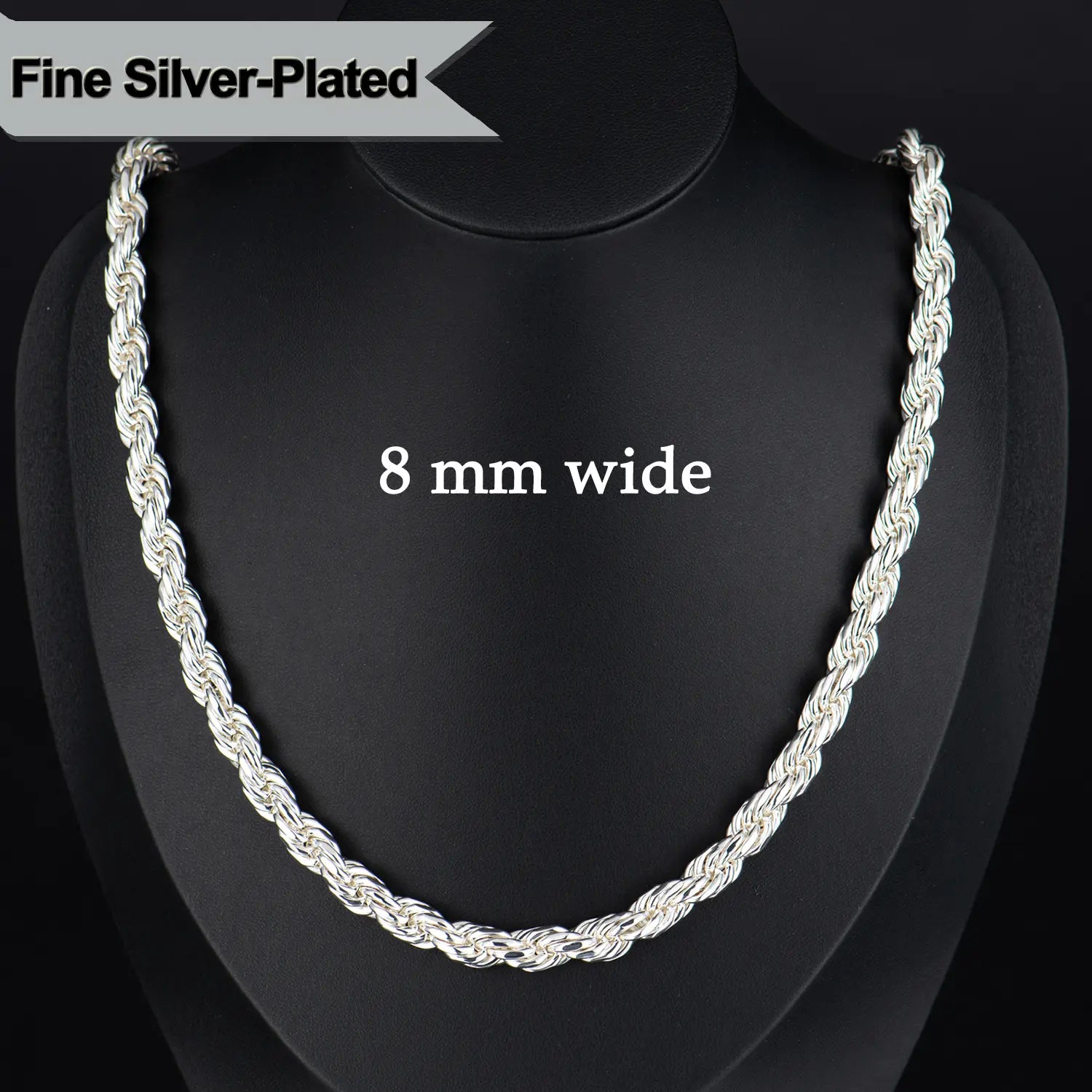 Holylegend Pure Silver Plated Rope Chain ,10X Thicker Silver Coating with Nano Anti-Tarnish Layer, Hypoallergenic Flexible Soft Link Jewelry - width: 8 mm , Long: 22 inches