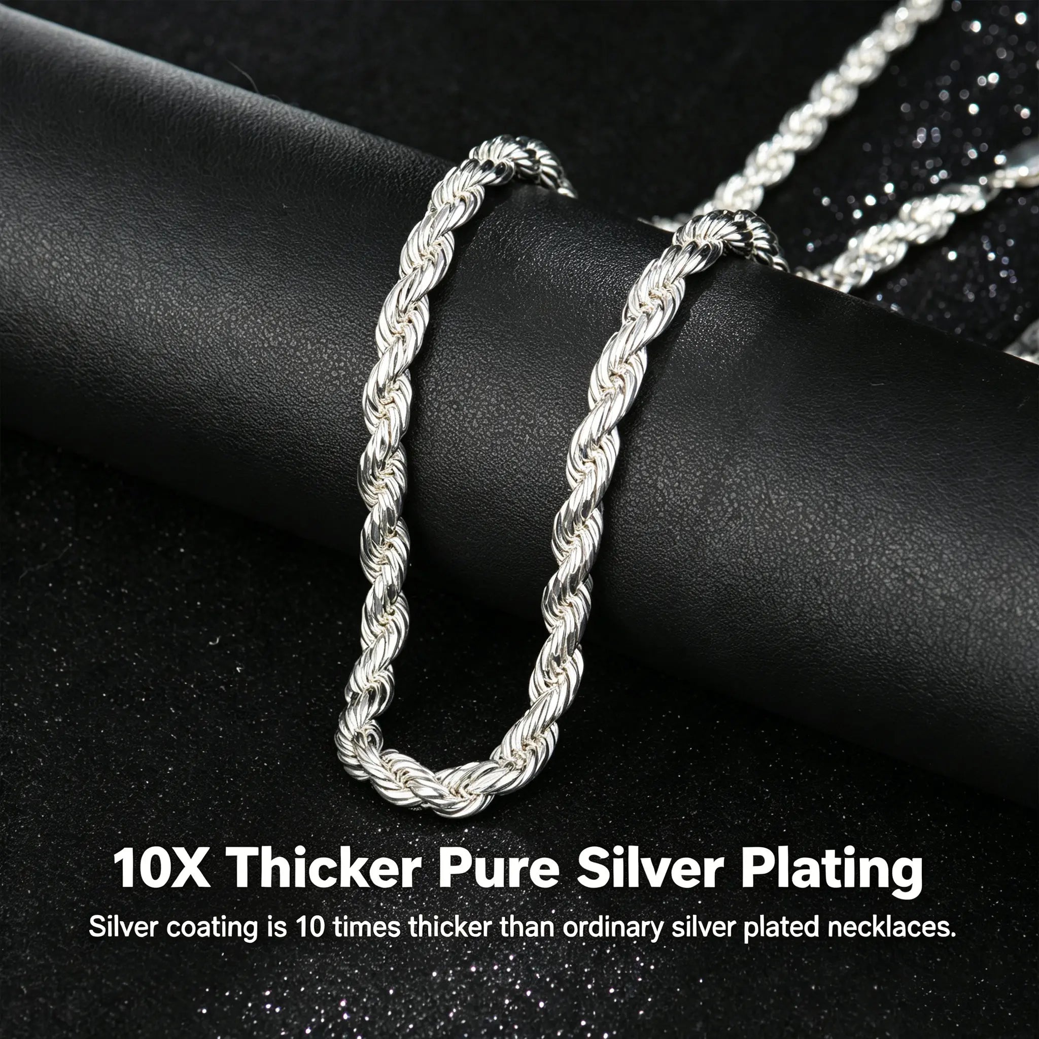 Holylegend Pure Silver Plated Rope Chain ,10X Thicker Silver Coating with Nano Anti-Tarnish Layer, Hypoallergenic Flexible Soft Link Jewelry